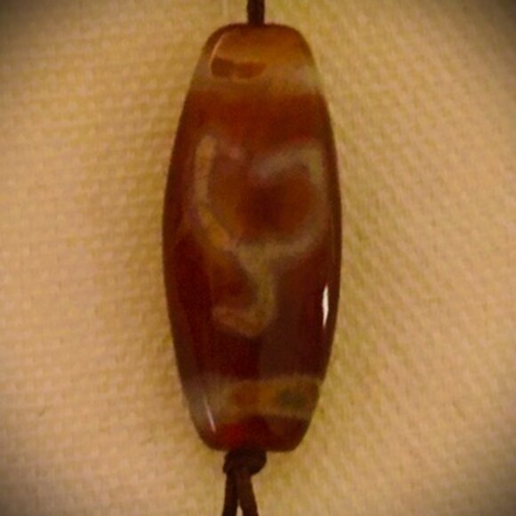 Vintage Tibetan Mala (Prayer Beads) w/ Fire Agate Dzi and Black Obsidian Beads - Picture 6 of 10